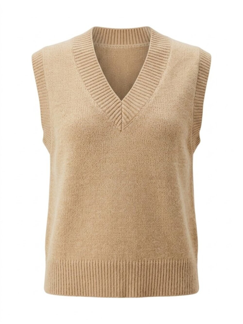 Tan V-Neck Sweater Vest Large Knit Pullover Old Money Aesthetic Grandpacore Soft